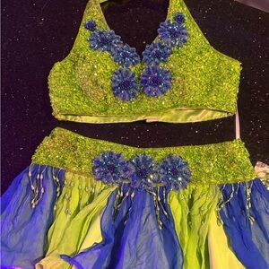 Silk Glamour Green and Blue Adult M Dance Costume